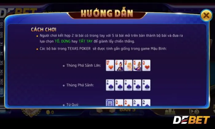 Luật chơi game bài Poker Texas Debet dễ hiểu