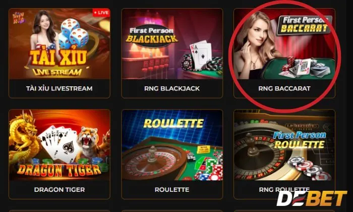 Tìm kiếm game RNG Baccarat Debet trong Table game