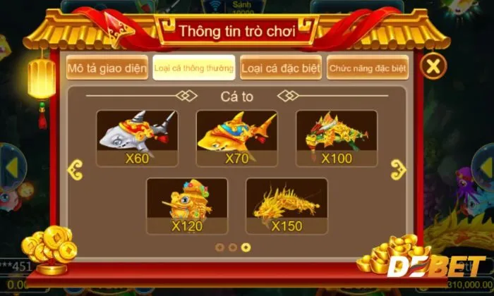 Các loại cá giá trị thưởng cao trong game Tam Tiên Bắn Cá