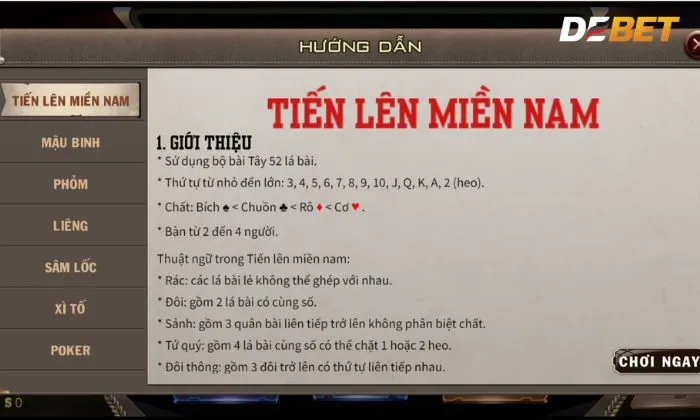 Luật chơi tiến lên Debet cần nắm