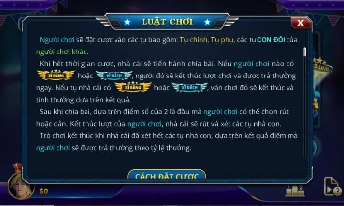 Luật chơi Xì Dách Đại Phú Quý Debet