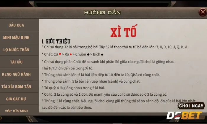 Luật chơi Xì tố Debet