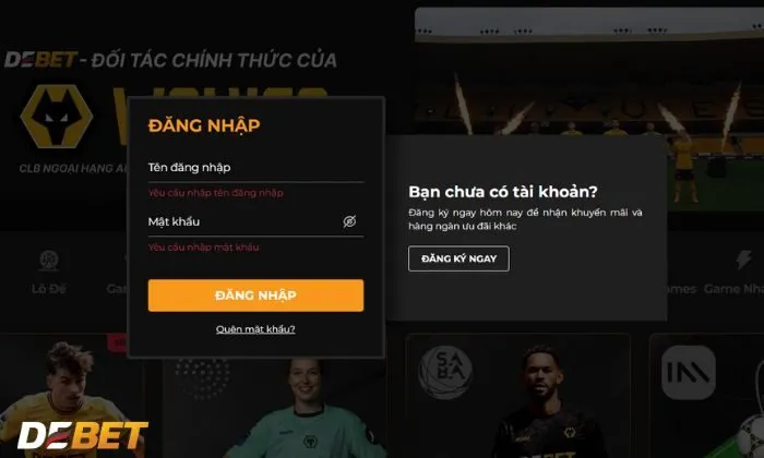 Đăng nhập tài khoản chính xác để tham gia xin xăm Debet